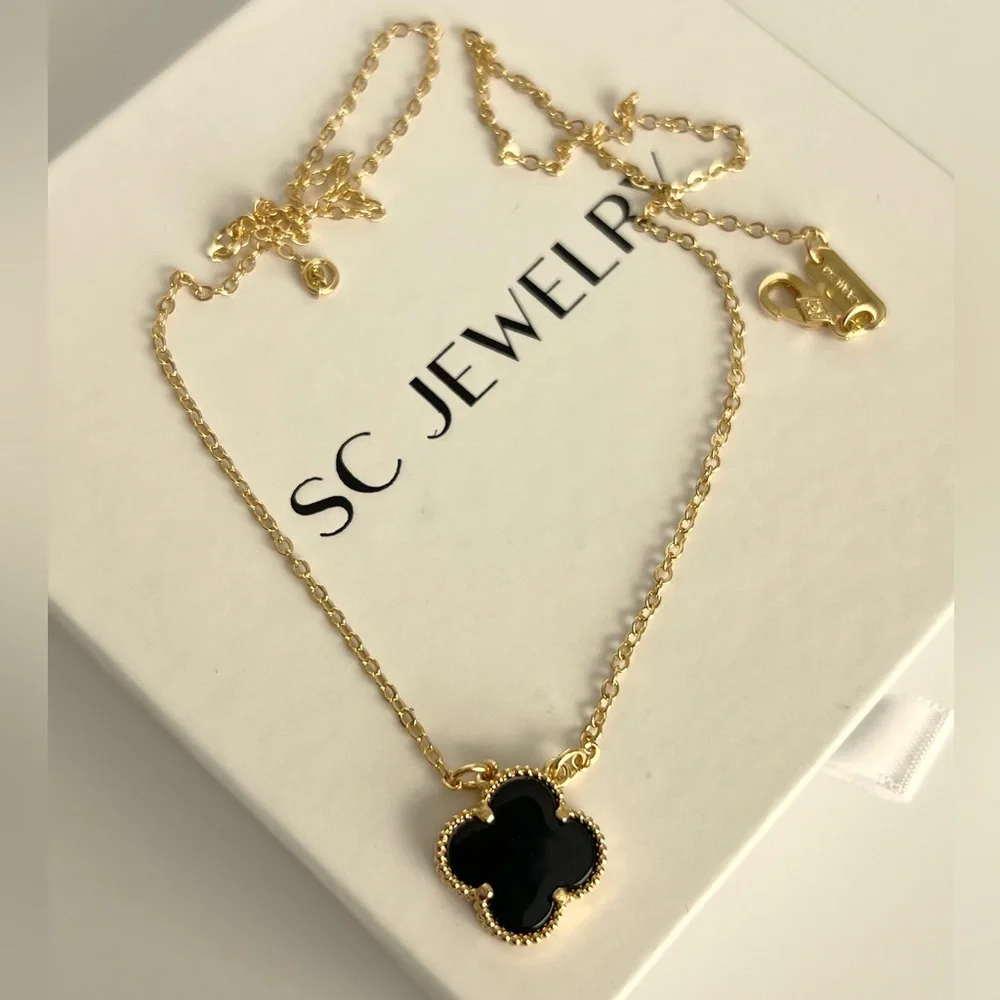 Last 1🔥Black Clover Necklace Double Sided Gold Color Chain Four Leaf